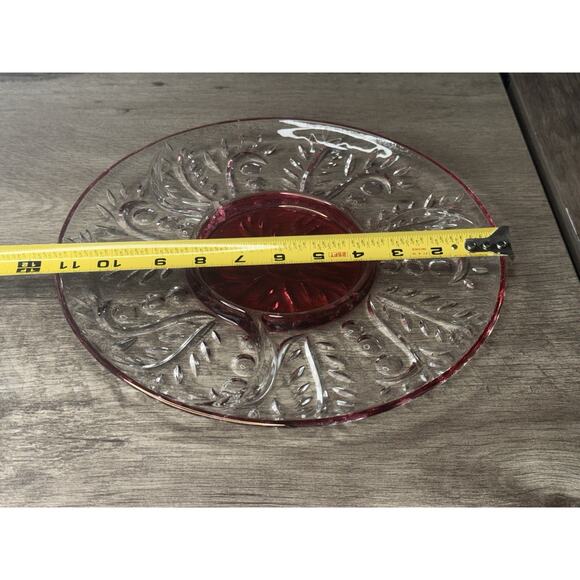 Vintage Cranberry Cut Glass Platter 3 Divided Sections 11.5” - Picture 6 of 7